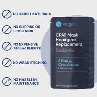 Snugell CPAP Strap Replacement for Airfit ResMed F30i Headgear Full Face Mask – 2-Pack Gray/Blue– Includes Clips