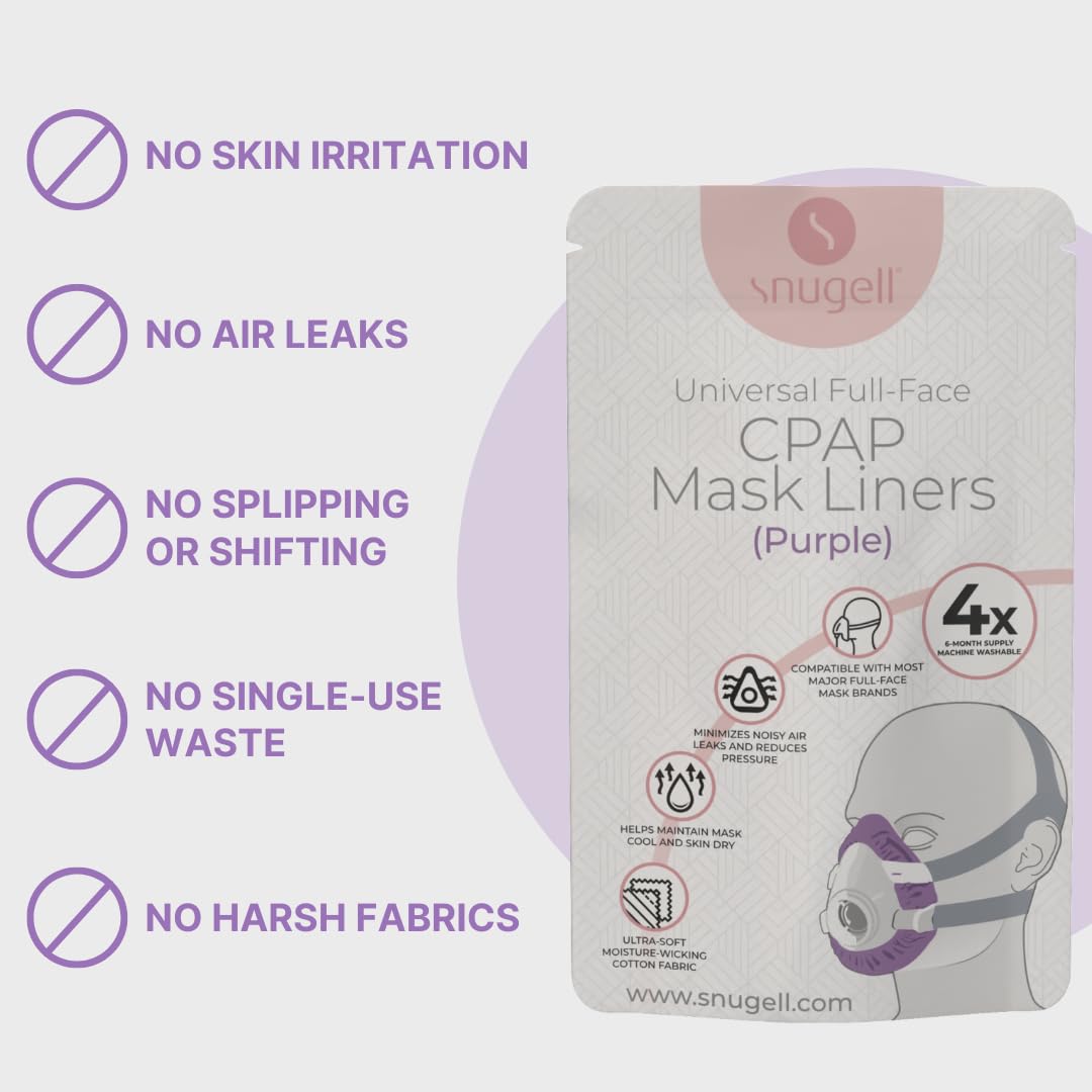 Snugell CPAP Mask Liners Full-Face (4-Pack) – Purple – Soft Cotton Fabric CPAP Skin Protector for Universal Fit