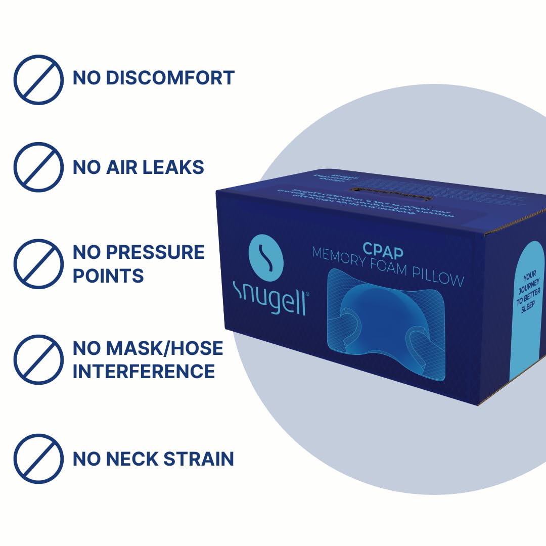 Snugell Memory Foam CPAP Pillow –Ergonomic Support for All Sleep Positions –Compatible with All Masks & Hoses –Reduces Air Leaks & Pressure – Washable Cotton Cover for Enhanced Comfort & Sleep Quality