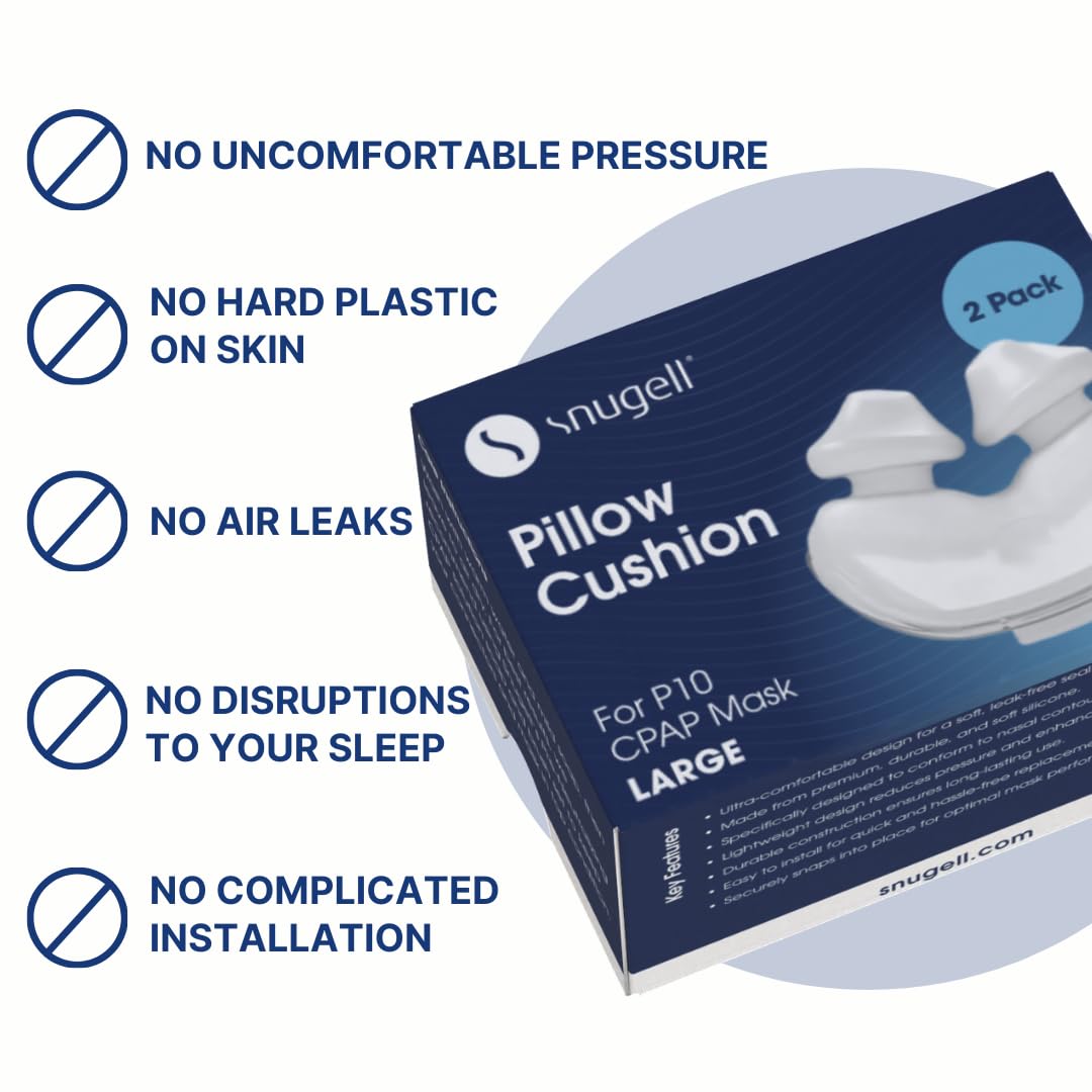 Snugell CPAP Replacement for ResMed AirFit P10 – 2-Pack – Designed for Nasal Cushion CPAP Mask – Soft, Secure Seal to Reduce Pressure Points and Minimize Leaks