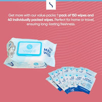 CPAP Mask Wipes - Jumbo Pack (150) + Travel Pack (40) - Unscented - Available in 190, 340 & 490 Wipe Options