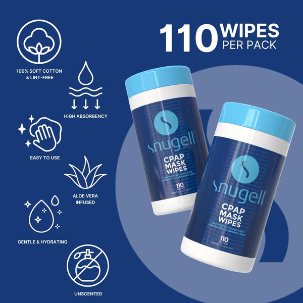 CPAP Mask Wipes by Snugell - Unscented (1 Canister, 110 Count)