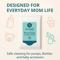 Snugell Breast Pump Cleaning Wipes – 10 Wipes per Sachet, 12 Sachets per Box – Alcohol-Free, Lint-Free, Unscented, Safe for Pump Parts, Shields, Bottles, and Accessories – Travel-Friendly