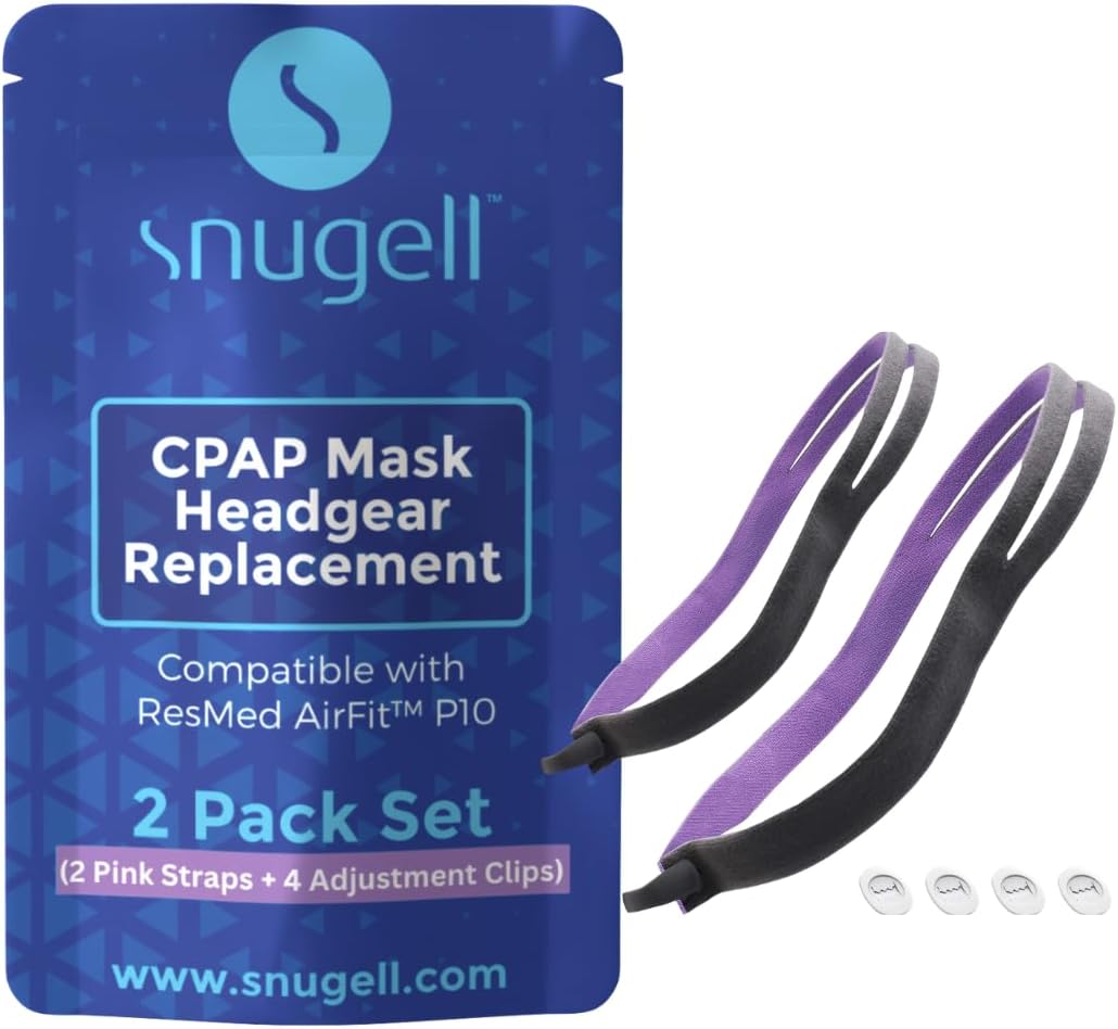 Replacement Headgear Strap for ResMed AirFit P10 Nasal Pillow CPAP Mask - Pink (2-Pack) with 4 Adjustment Clips