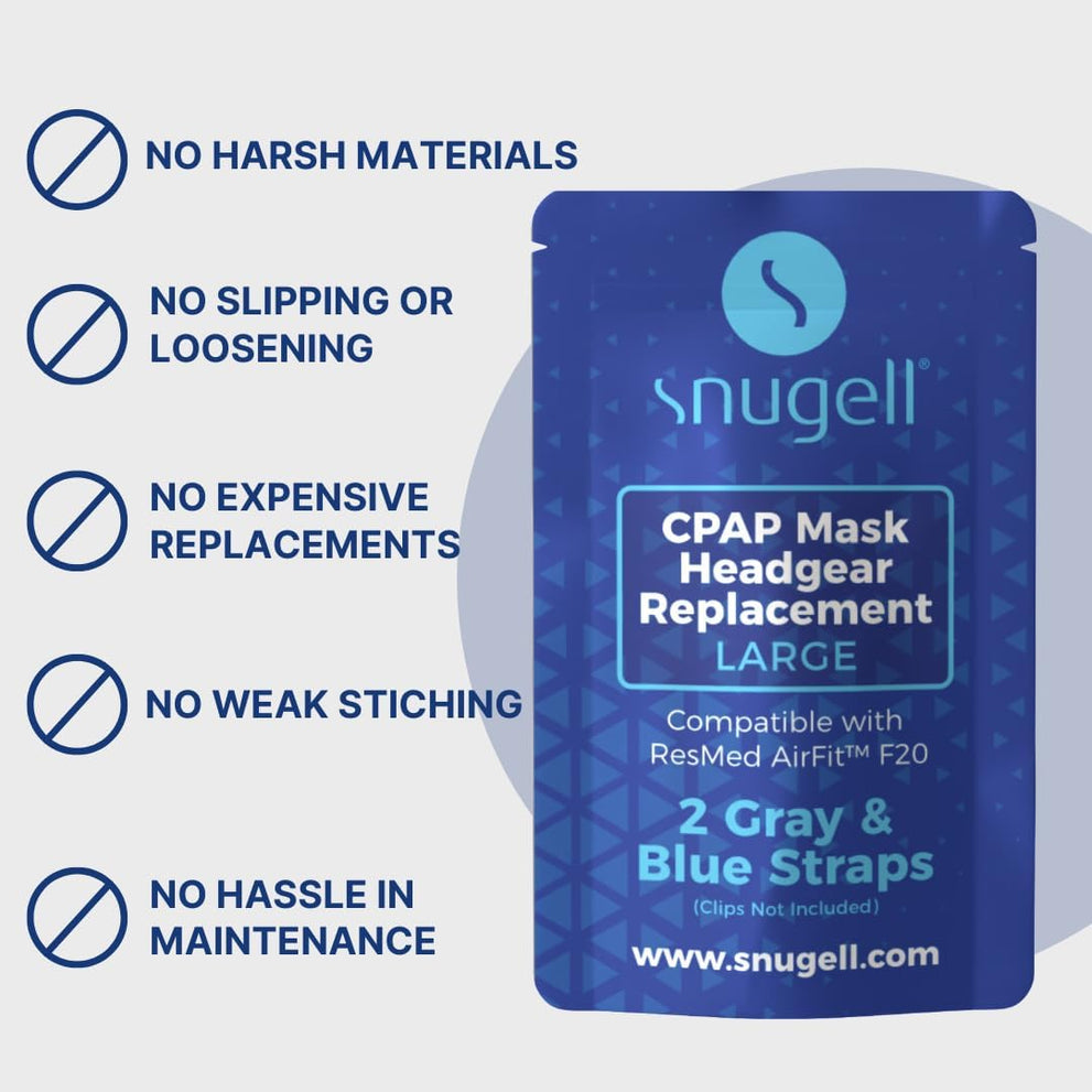Replacement Straps for AirFit ResMed F20 CPAP Mask (2-Pack) - Blue and Gray - Standard & Large