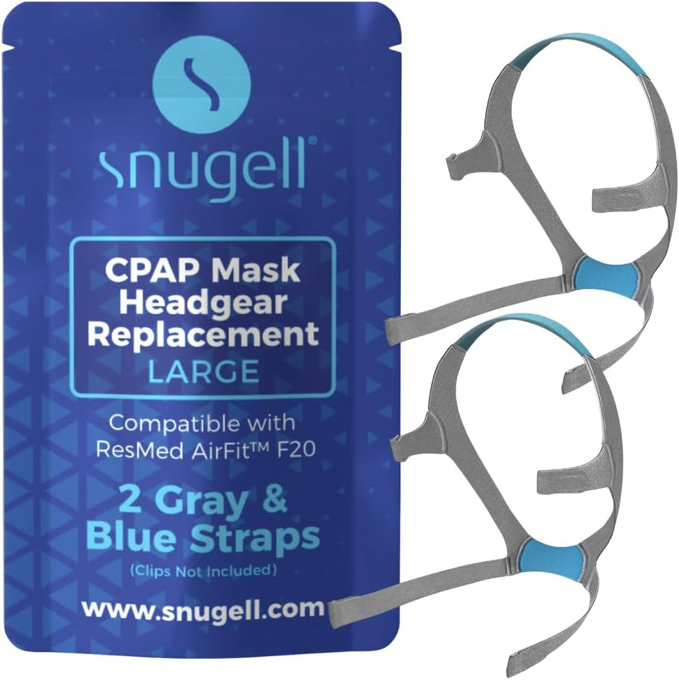 Replacement Straps for AirFit ResMed F20 CPAP Mask (2-Pack) - Blue and Gray - Standard & Large