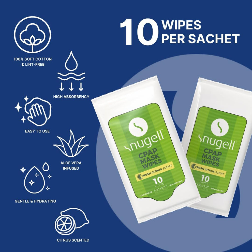 CPAP Travel Pack Mask Wipes - Citrus Scent (12 Pack, 10 sheets/pack)