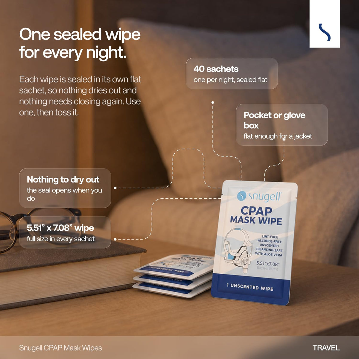 Individual CPAP Wipes  - Unscented (40 Count)