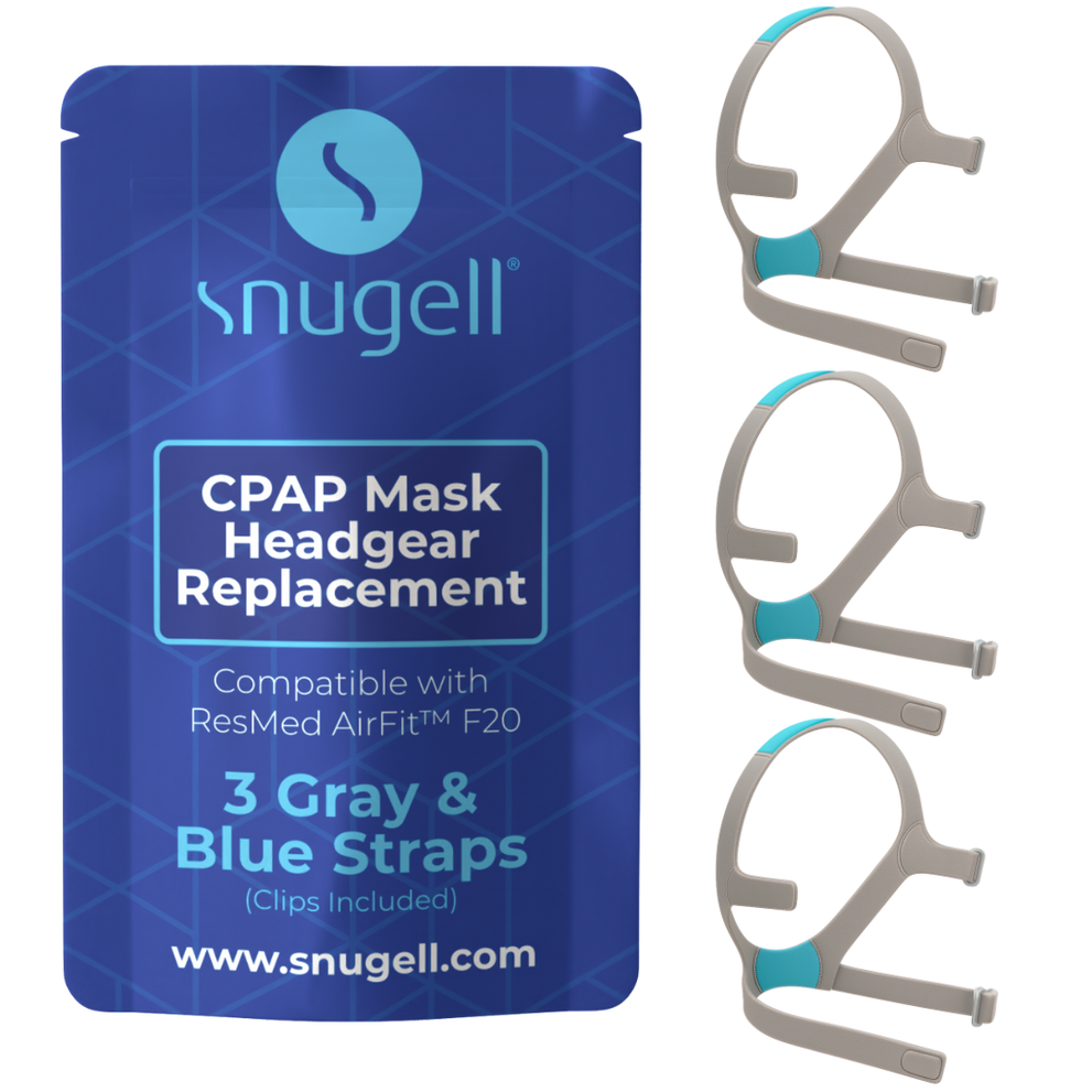 Snugell Replacement Straps for AirFit ResMed F20 Full Face CPAP Mask (3-Pack)–Clips Included–Elastic Nylon–Gray/Blue Color