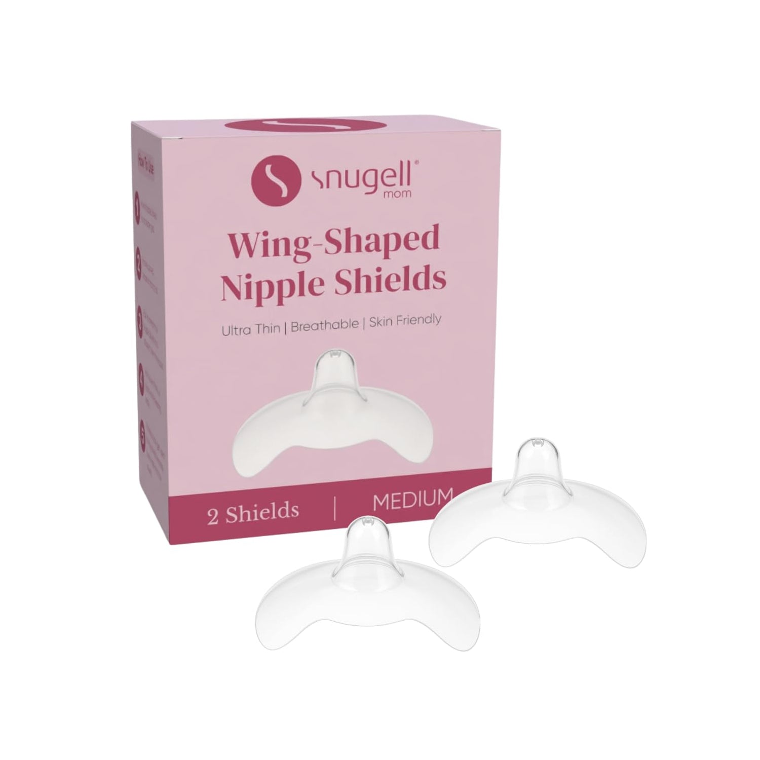 Snugell Wing-Shaped Nipple Shields| Ultra-Thin Silicone Shields for Nursing | 2-Pack with Protective Case | Designed for Use with Flat or Inverted Nipples