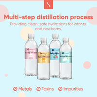 Snugell Baby Distilled Water undergoes a multi-step distillation process to remove impurities, ensuring 100% pure, mineral-free water for baby formula and medical use.