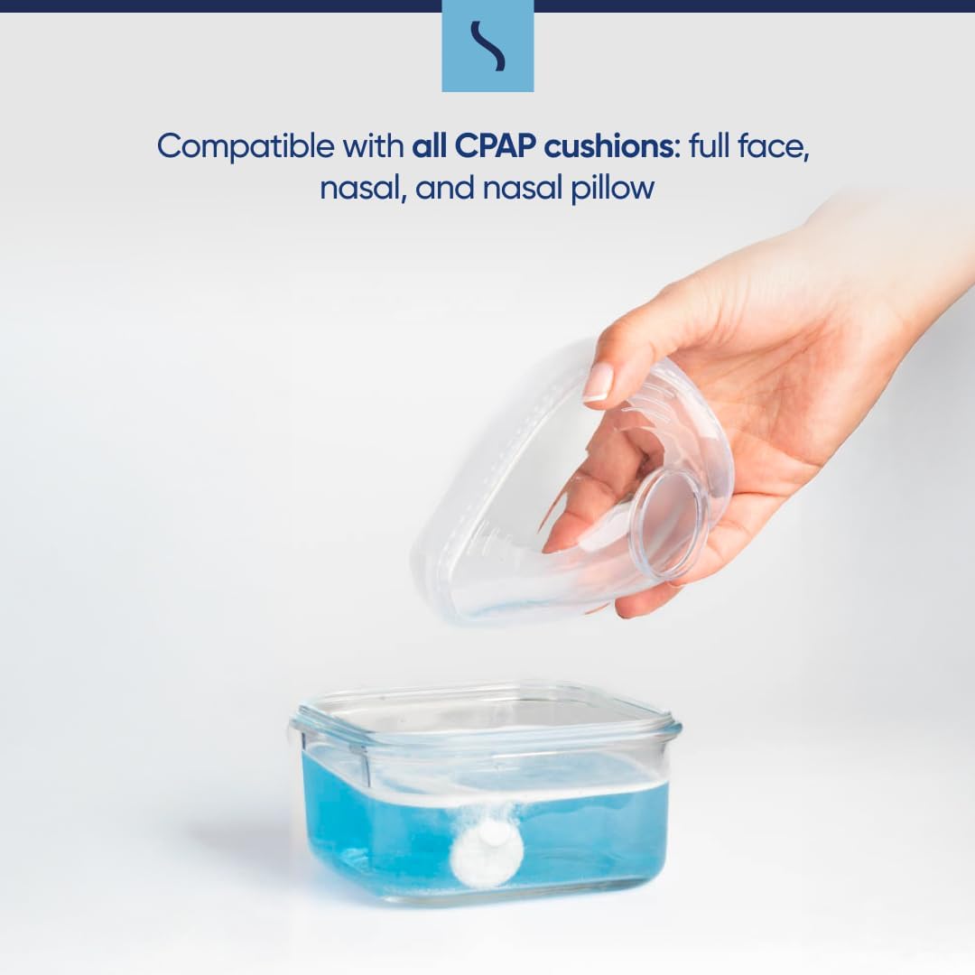 Snugell CPAP Cleaning Tablets – compatible with full face masks, nasal masks, and nasal pillows, ensuring deep cleaning and deodorization for all CPAP accessories.