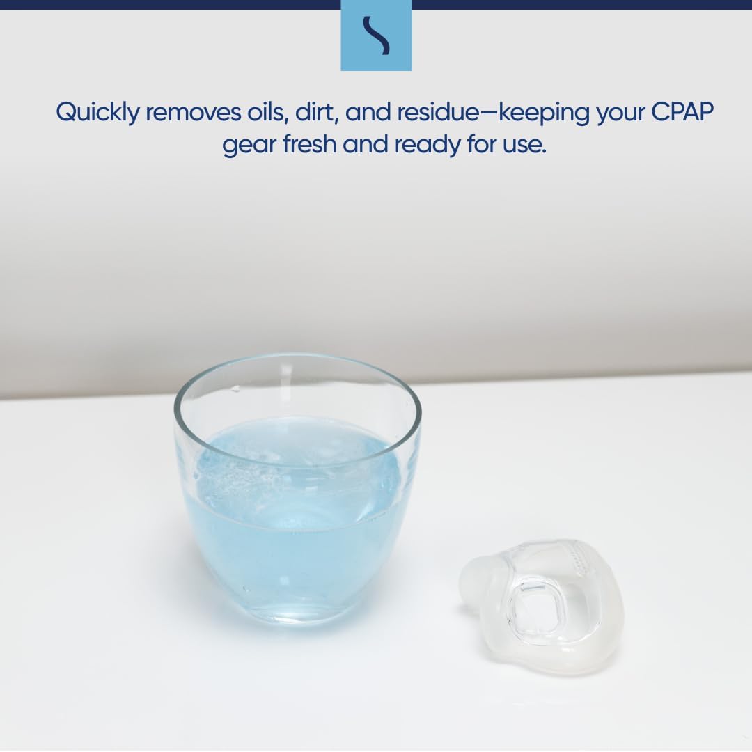 Snugell CPAP Cleaning Tablets quickly remove oils, dirt, and residue, keeping CPAP masks, nasal cushions, and accessories fresh and ready for use