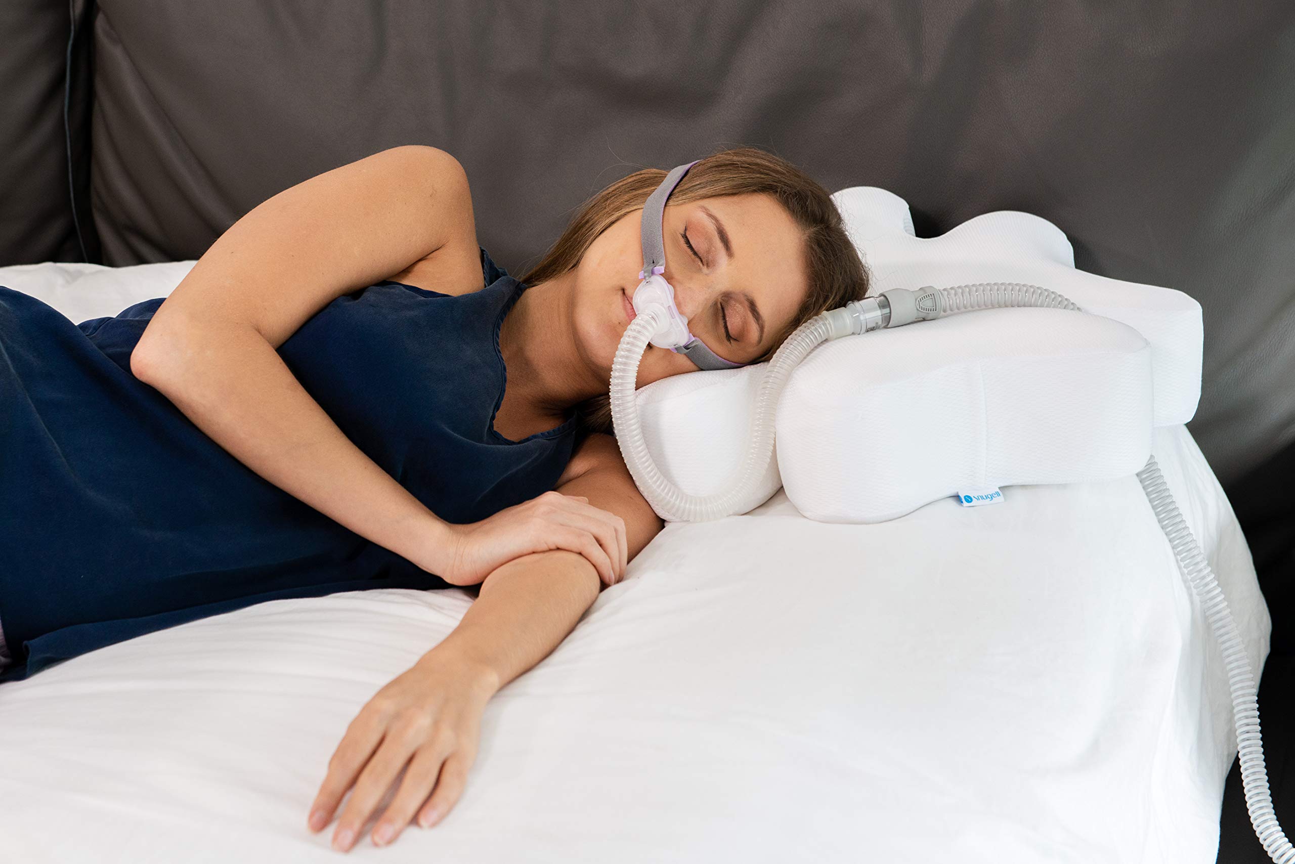 Person sleeping comfortably while using Snugell CPAP Hose (6 ft) – flexible and durable tubing for uninterrupted CPAP therapy and improved sleep quality.