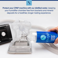 Snugell Distilled Water prevents mineral buildup and bacteria growth, extending the life of CPAP machines and ensuring optimal humidifier performance