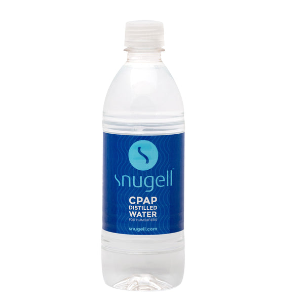 Front view of a 16.9 distilled water bottle by Snugell