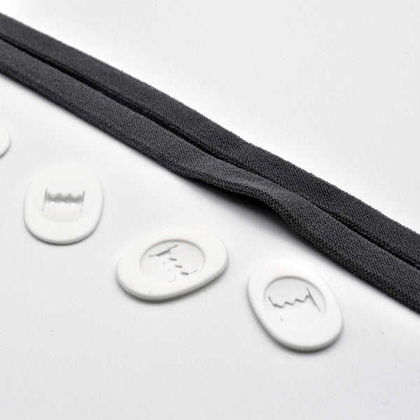 Close up view of gray Airfit P10 headgear replacement strap and clips