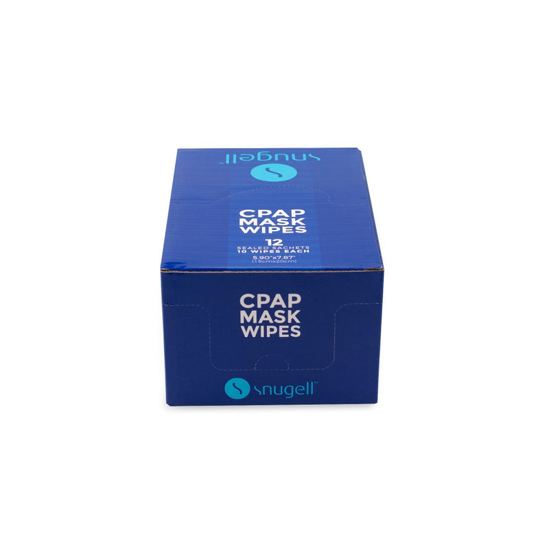 Closed box of the CPAP Mask Wipes Travel Sachets by Snugell