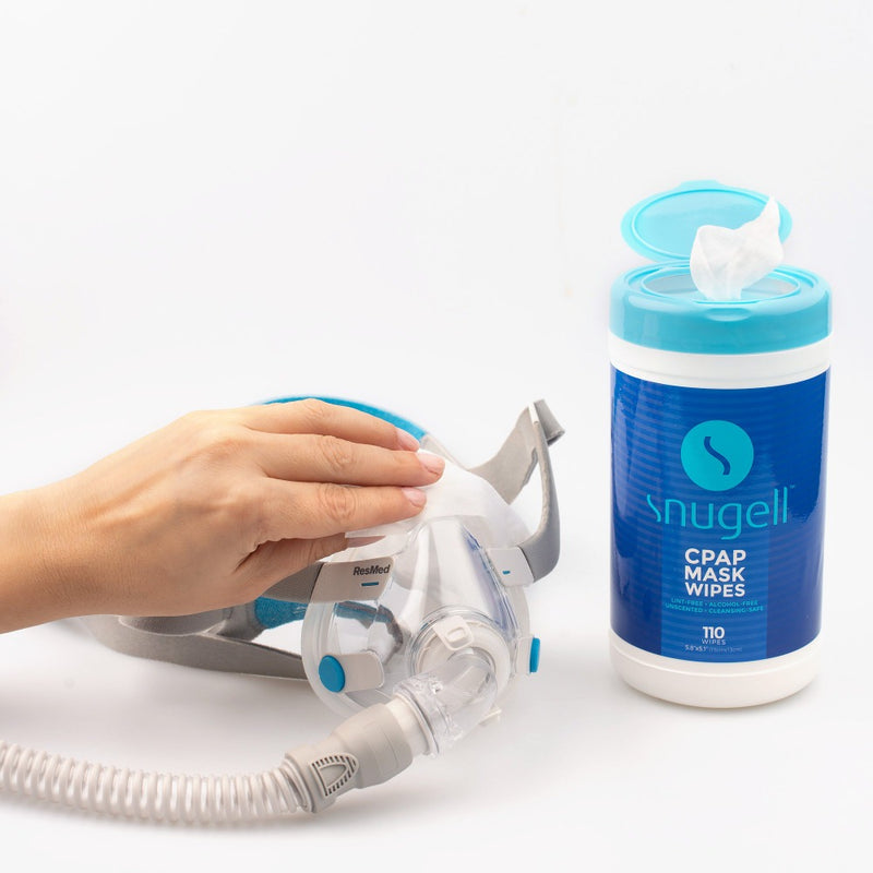 Unscented CPAP Mask wipes by Snugell being used to clean a mask