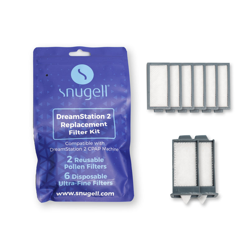 View of the two reusable and six disposable Dreamstation 2 Filters by Snugell