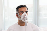 User being comfortable in the Full Face CPAP Mask Liners by Snugell