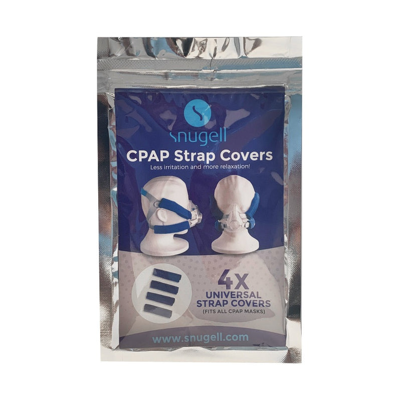 Front view of the CPAP strap covers by Snugell packaging